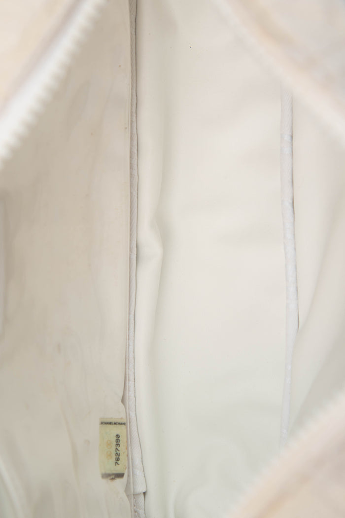 2000s Chanel White CC Embossed Terry Towelling Single Flap Bag