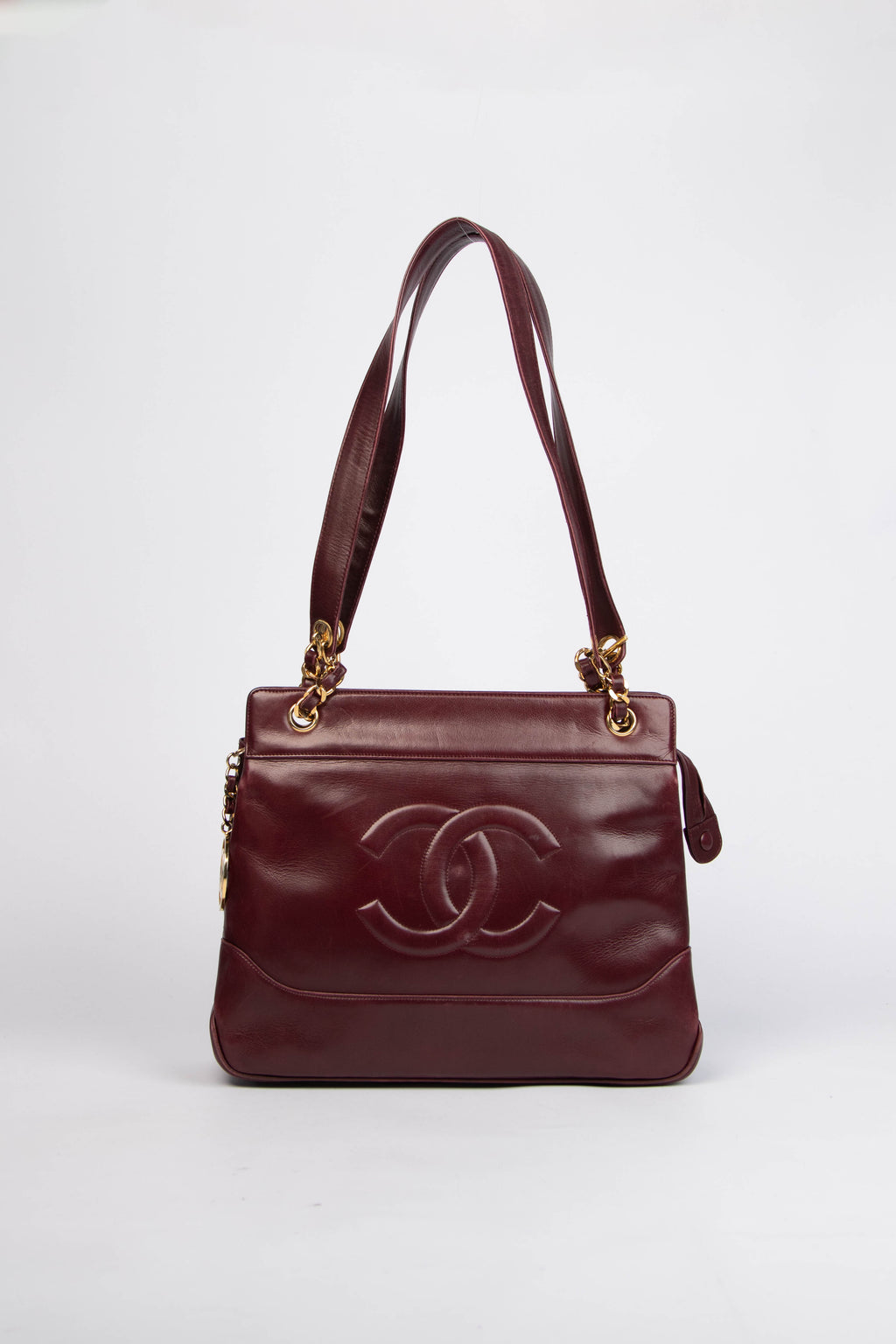 90s Chanel Burgundy Lambskin CC Tote Bag with 24k GHW