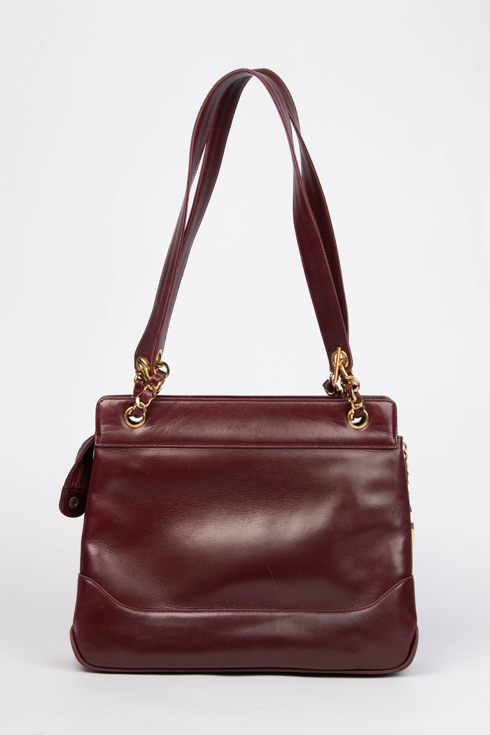 90s Chanel Burgundy Lambskin CC Tote Bag with 24k GHW