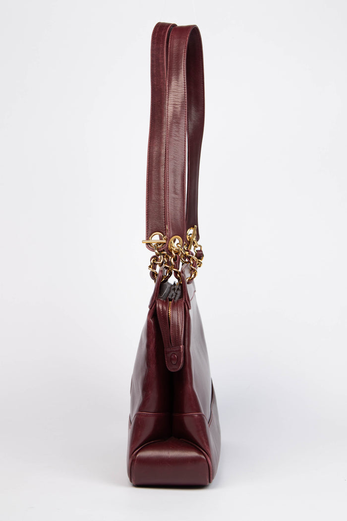 90s Chanel Burgundy Lambskin CC Tote Bag with 24k GHW