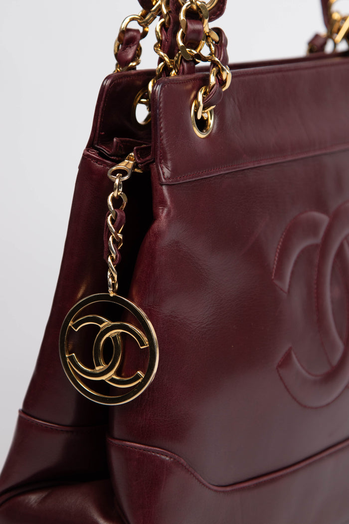 90s Chanel Burgundy Lambskin CC Tote Bag with 24k GHW