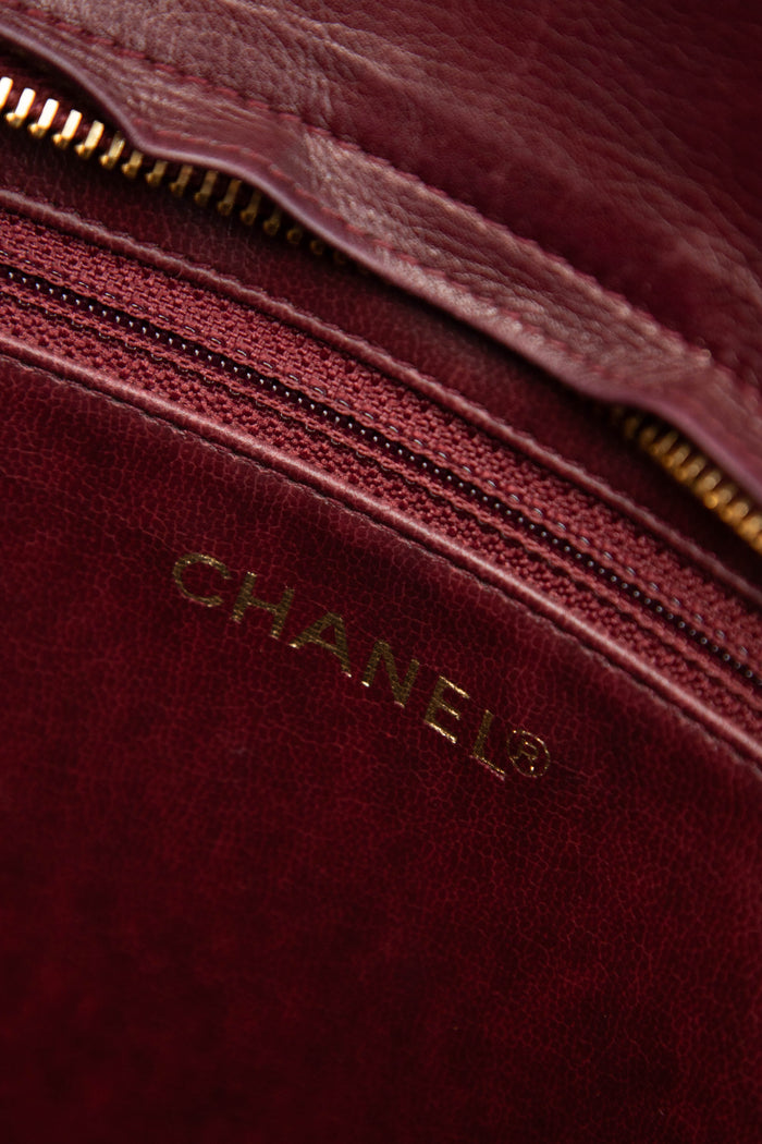90s Chanel Burgundy Lambskin CC Tote Bag with 24k GHW