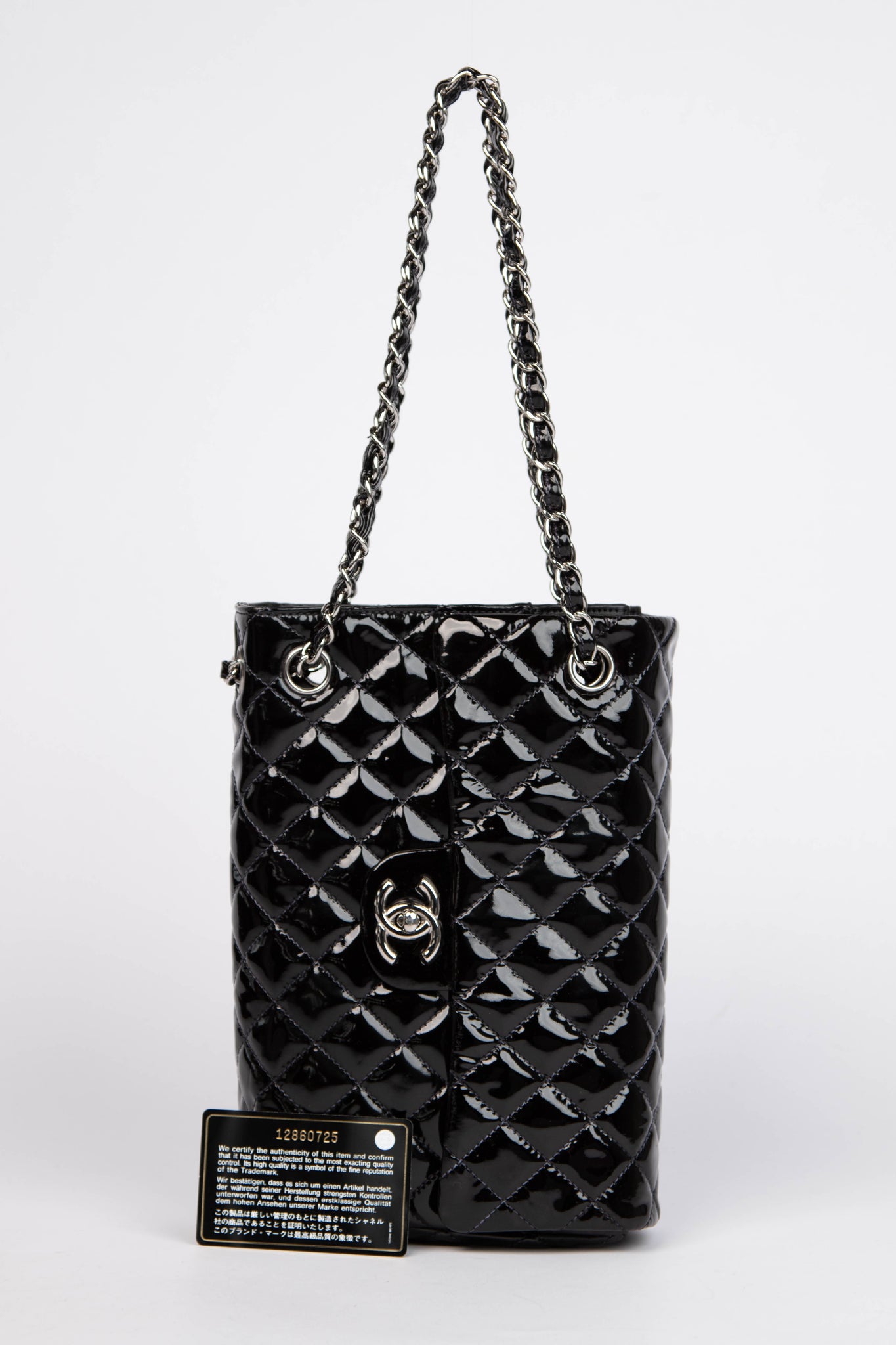 2000s Chanel Black Patent Leather Sideways Flap Shoulder Bag