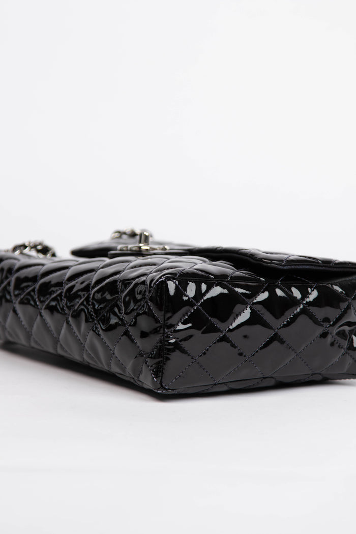 2000s Chanel Black Patent Leather Sideways Flap Shoulder Bag