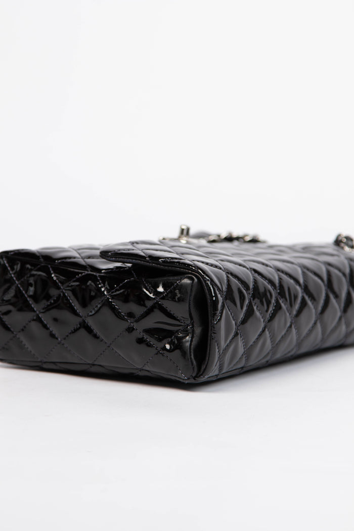 2000s Chanel Black Patent Leather Sideways Flap Shoulder Bag