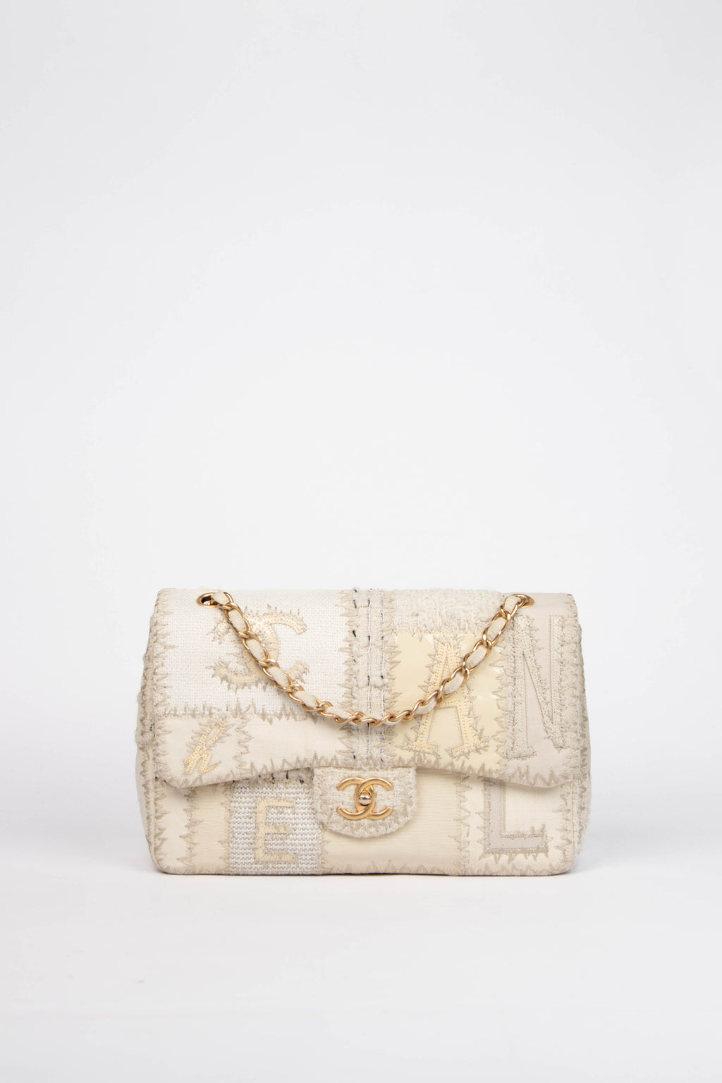 RARE 2010s Chanel Cream Patchwork Jumbo Single Flap Bag