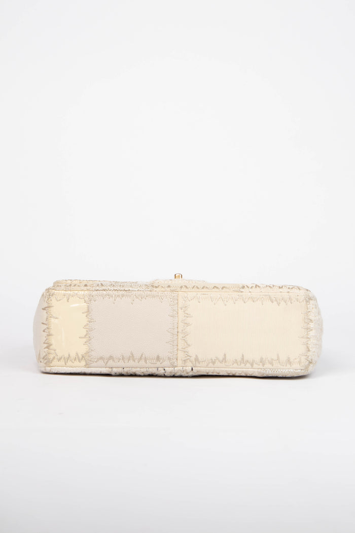 RARE 2010s Chanel Cream Patchwork Jumbo Single Flap Bag