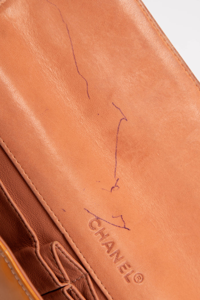 2000s Chanel Orange Patent Leather Chocolate East West Shoulder Bag