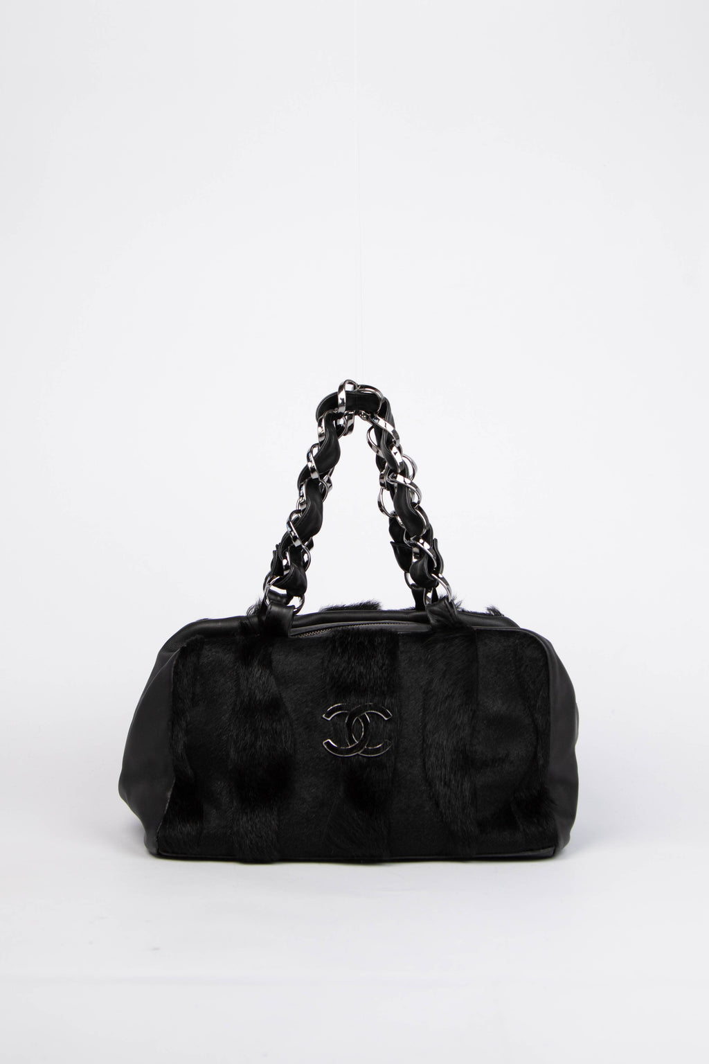 2000s Chanel Black Pony Hair CC Tote Bag