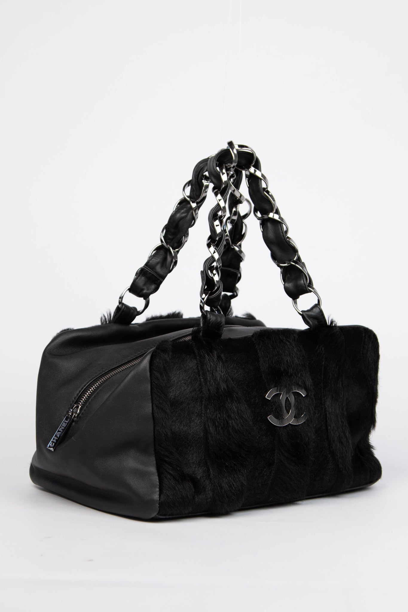 2000s Chanel Black Pony Hair CC Tote Bag