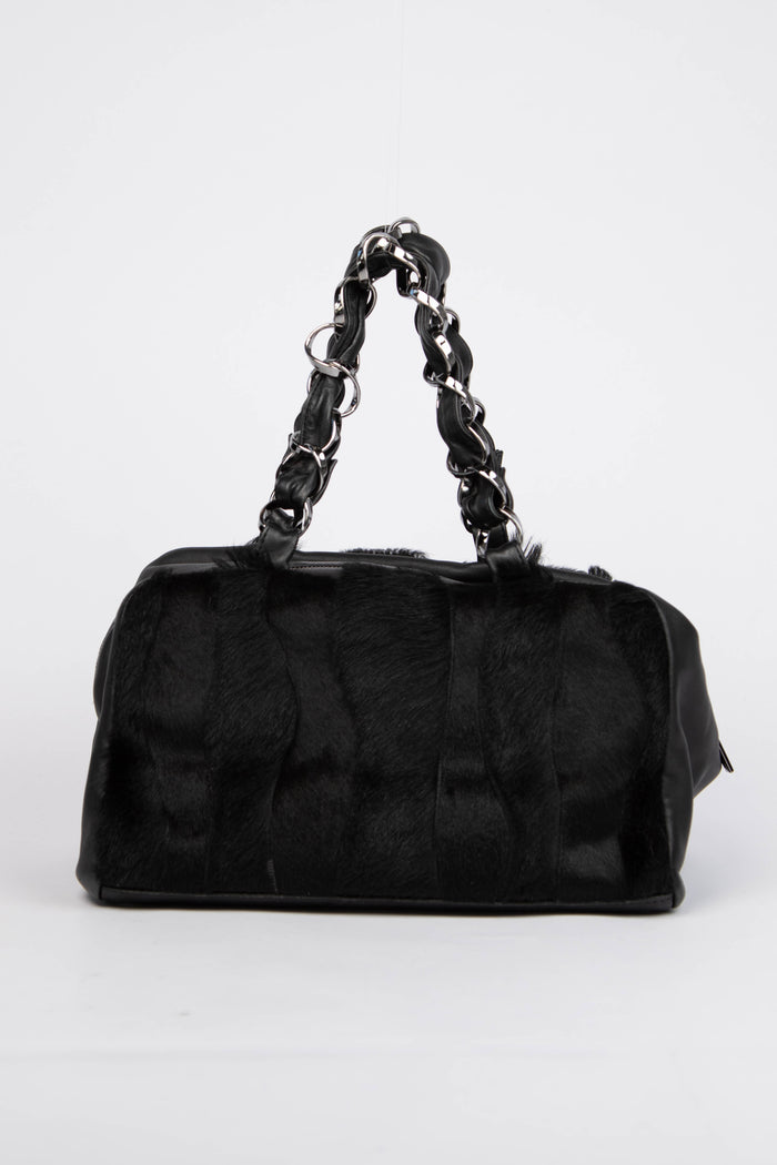 2000s Chanel Black Pony Hair CC Tote Bag
