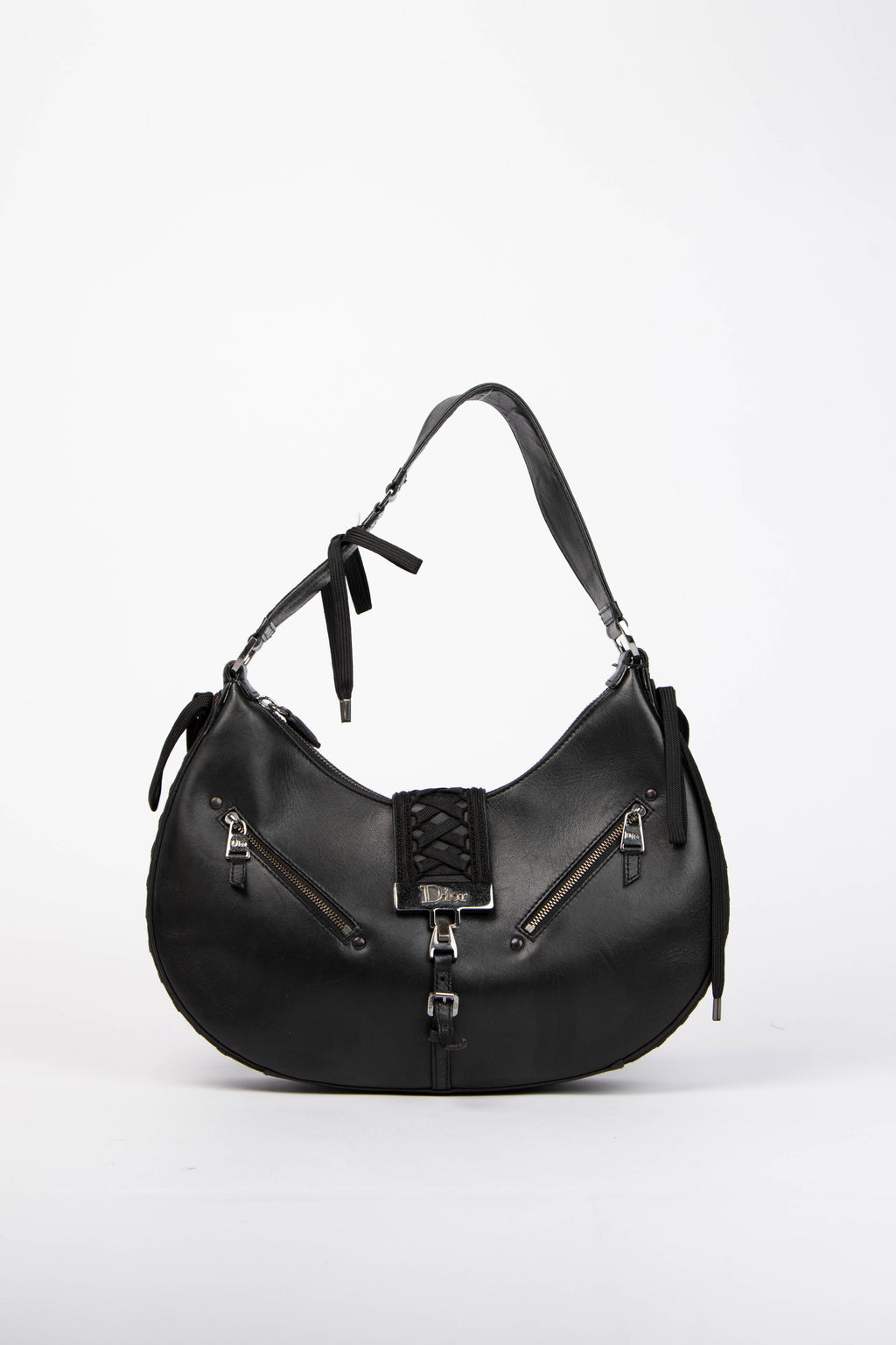Vintage Christian Dior Galliano Black Leather Admit It Shoulder Bag