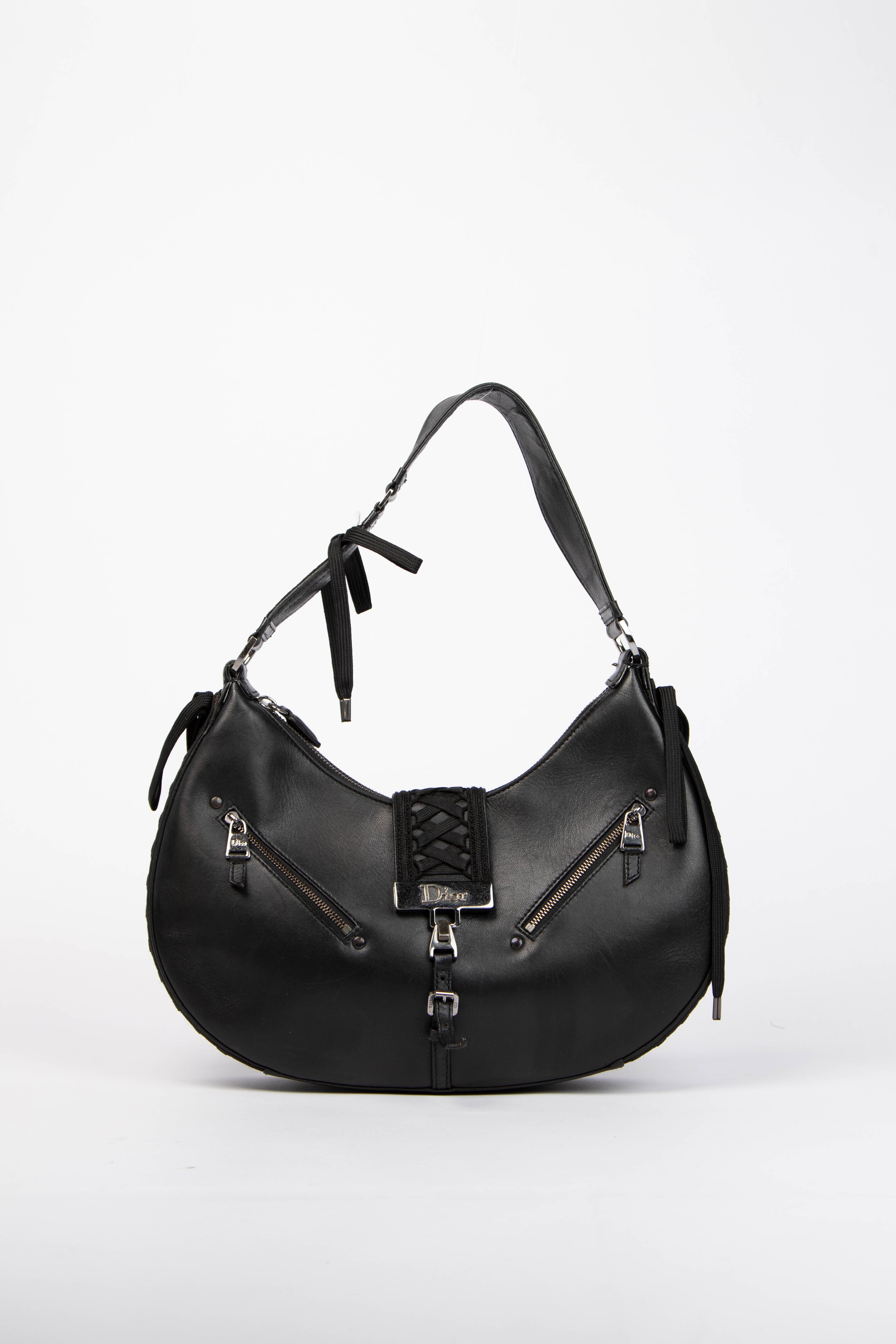 Vintage Christian Dior Galliano Black Leather Admit It Shoulder