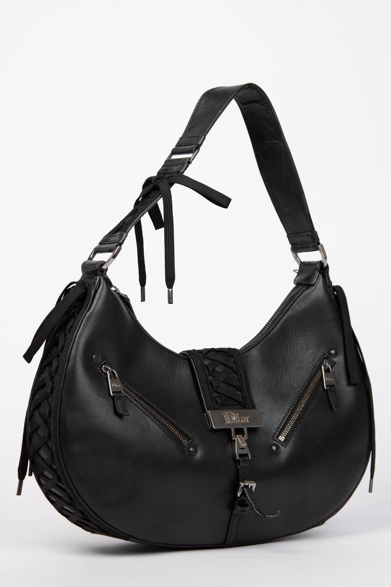 Vintage Christian Dior Galliano Black Leather Admit It Shoulder Bag
