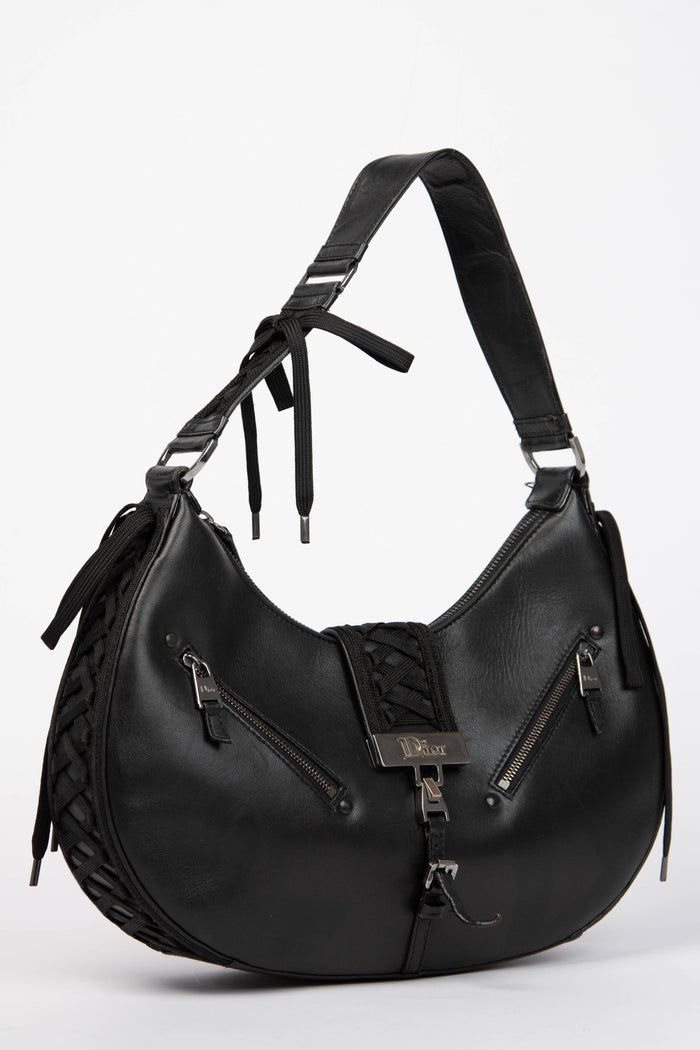 Vintage Christian Dior Galliano Black Leather Admit It Shoulder Bag