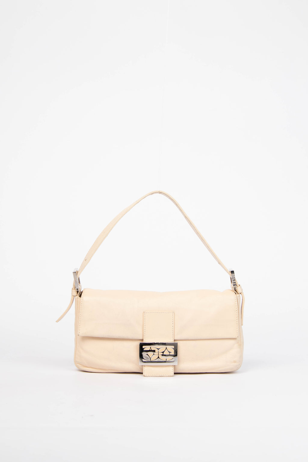 Vintage Fendi Beige Lambskin Leather Baguette Shoulder Bag
