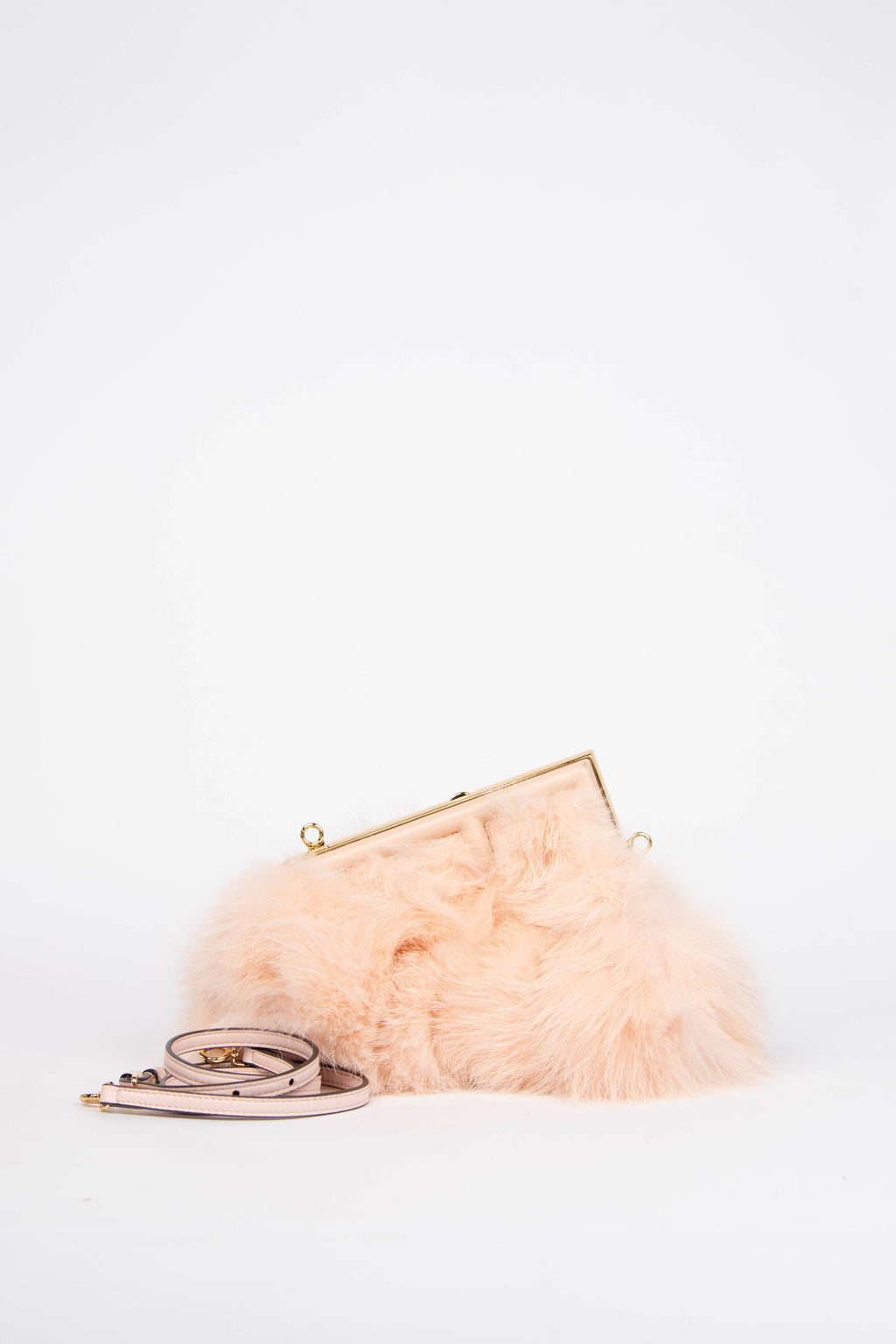 2020s Fendi First Small Baby Pink Fur Clutch Bag