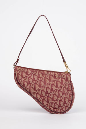 2000s Christian Dior Red Monogram Trotter Saddle Bag