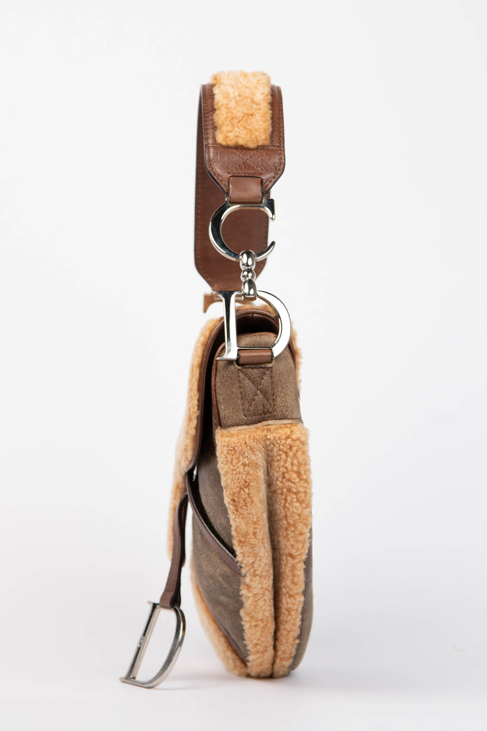 RARE 2000s Christian Dior Shearling Saddle Bag