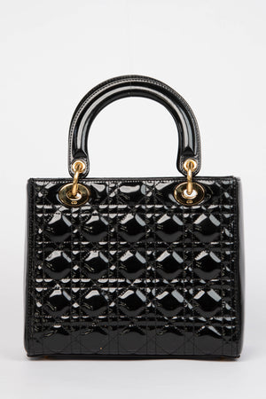 2010s Christian Dior Black Patent Leather Medium Lady Dior