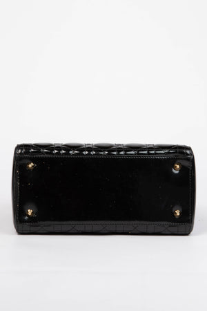2010s Christian Dior Black Patent Leather Medium Lady Dior