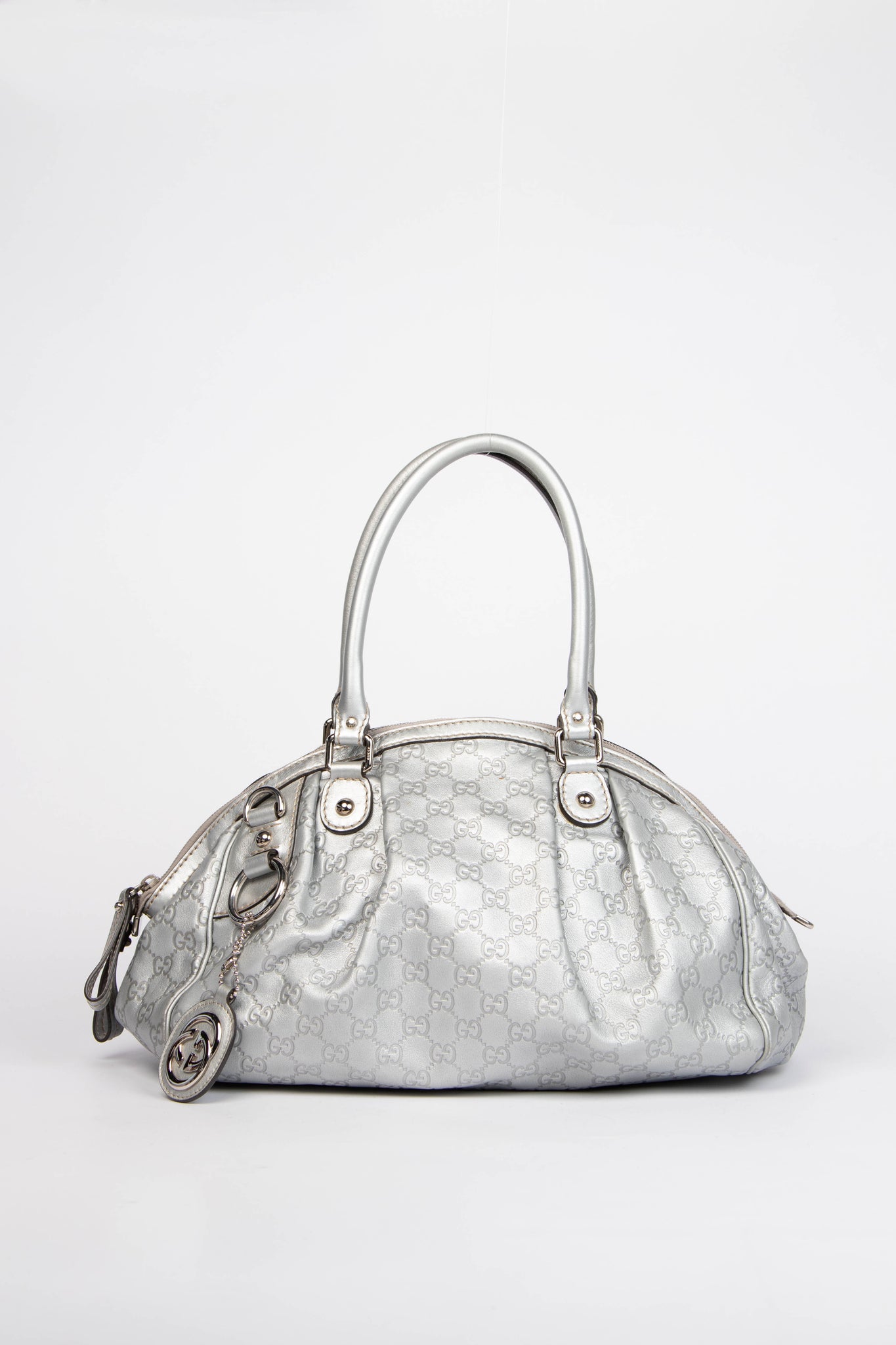 2000s Gucci Silver Leather Guccissima Sukey Tote Bag