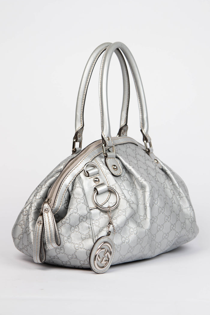 2000s Gucci Silver Leather Guccissima Sukey Tote Bag