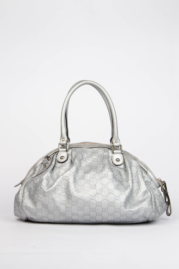 2000s Gucci Silver Leather Guccissima Sukey Tote Bag