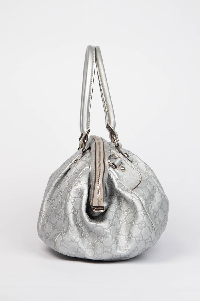 2000s Gucci Silver Leather Guccissima Sukey Tote Bag