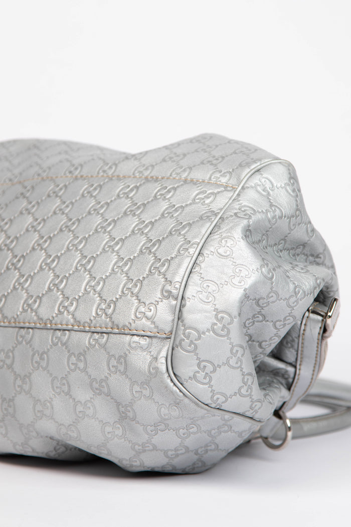 2000s Gucci Silver Leather Guccissima Sukey Tote Bag
