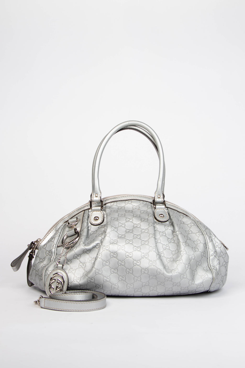 2000s Gucci Silver Leather Guccissima Sukey Tote Bag