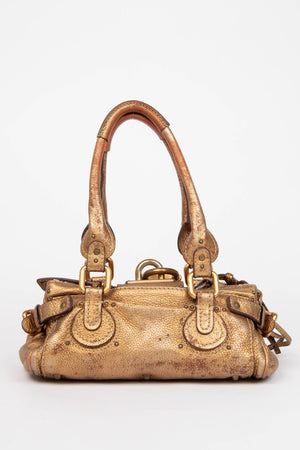 RARE 2000s Chloe Gold Metallic Leather Small Paddington Shoulder Bag