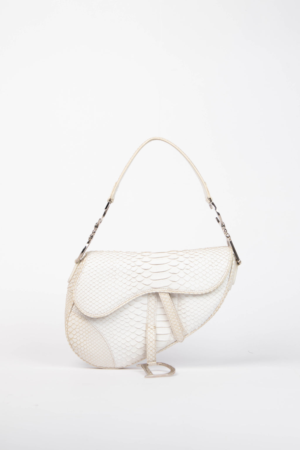 RARE 2000s Christian Dior White Python Saddle Bag