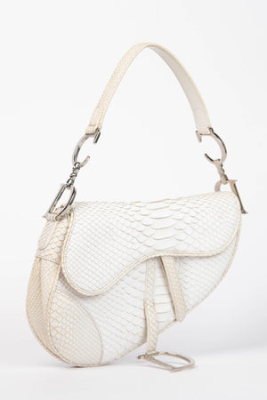 RARE 2000s Christian Dior White Python Saddle Bag