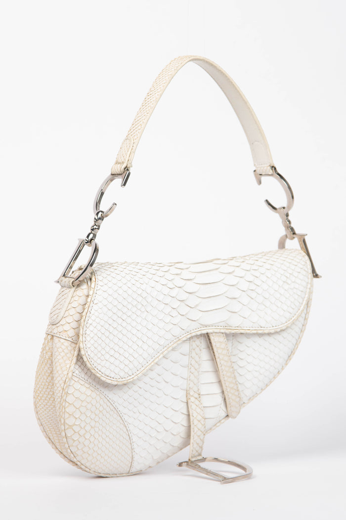 RARE 2000s Christian Dior White Python Saddle Bag