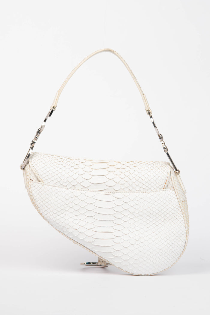 RARE 2000s Christian Dior White Python Saddle Bag