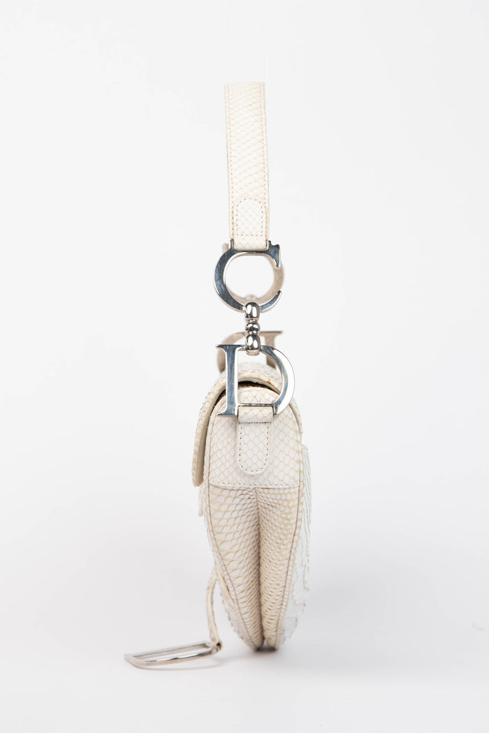 RARE 2000s Christian Dior White Python Saddle Bag