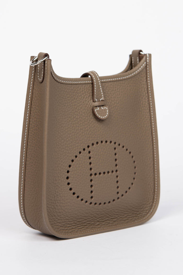 2025 Hermès Etoupe Clemence Leather Mini Evelyne with SHW