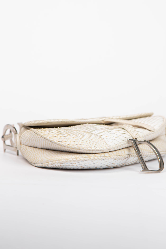 RARE 2000s Christian Dior White Python Saddle Bag