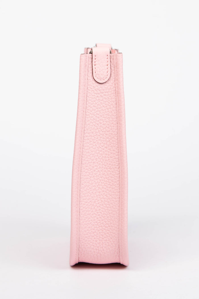 2025 Hermès Rose Sakura Clemence Leather Mini Evelyne with SHW