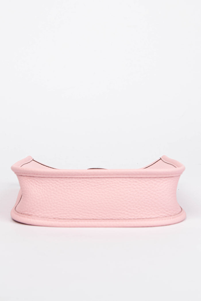 2025 Hermès Rose Sakura Clemence Leather Mini Evelyne with SHW