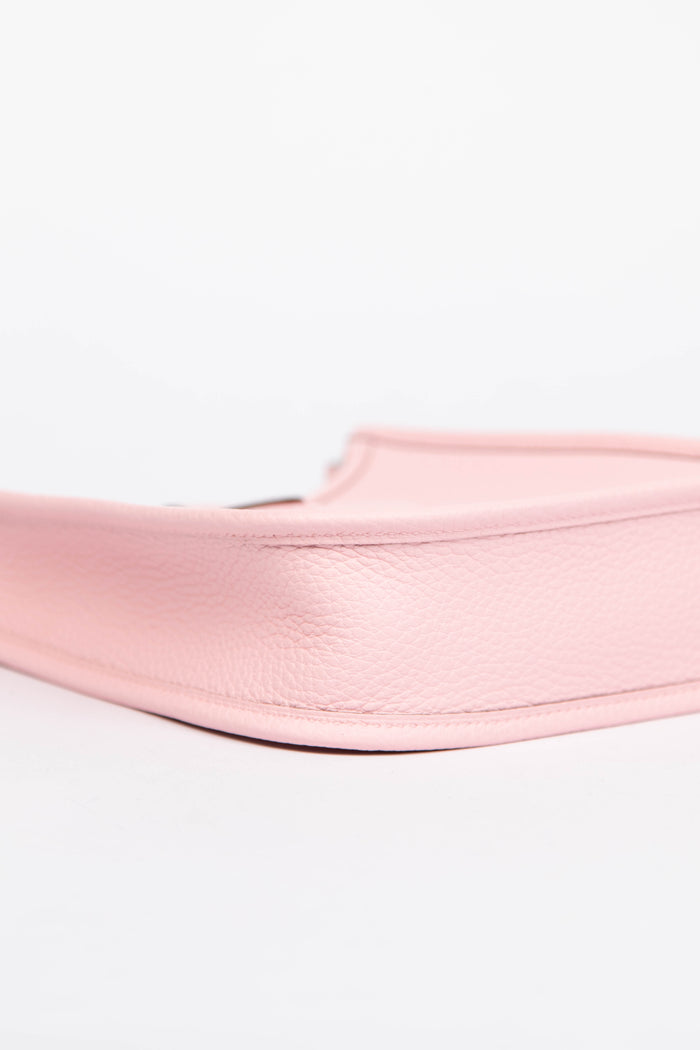 2025 Hermès Rose Sakura Clemence Leather Mini Evelyne with SHW