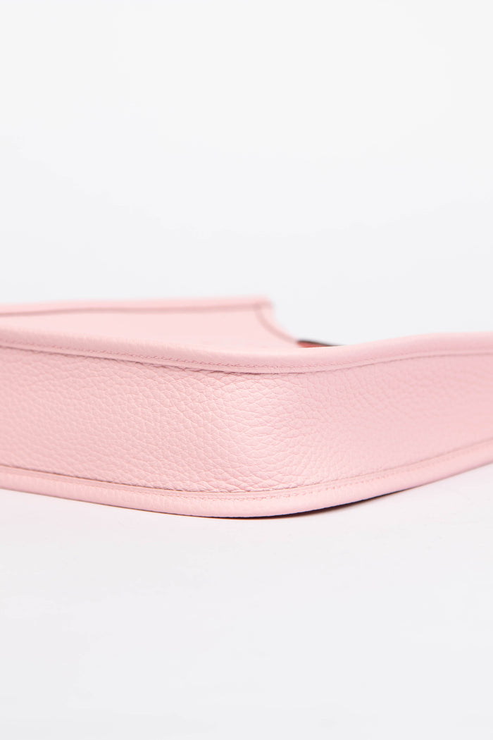 2025 Hermès Rose Sakura Clemence Leather Mini Evelyne with SHW