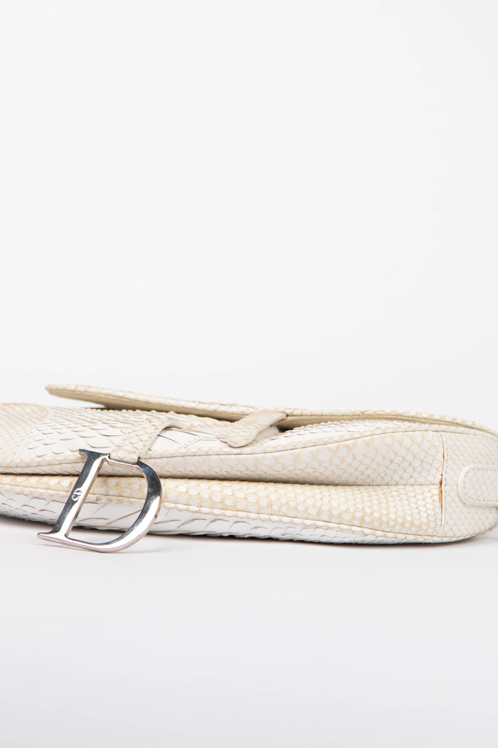RARE 2000s Christian Dior White Python Saddle Bag