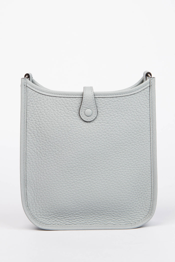 2024 Hermès Blue Glacier Clemence Leather Mini Evelyne with SHW