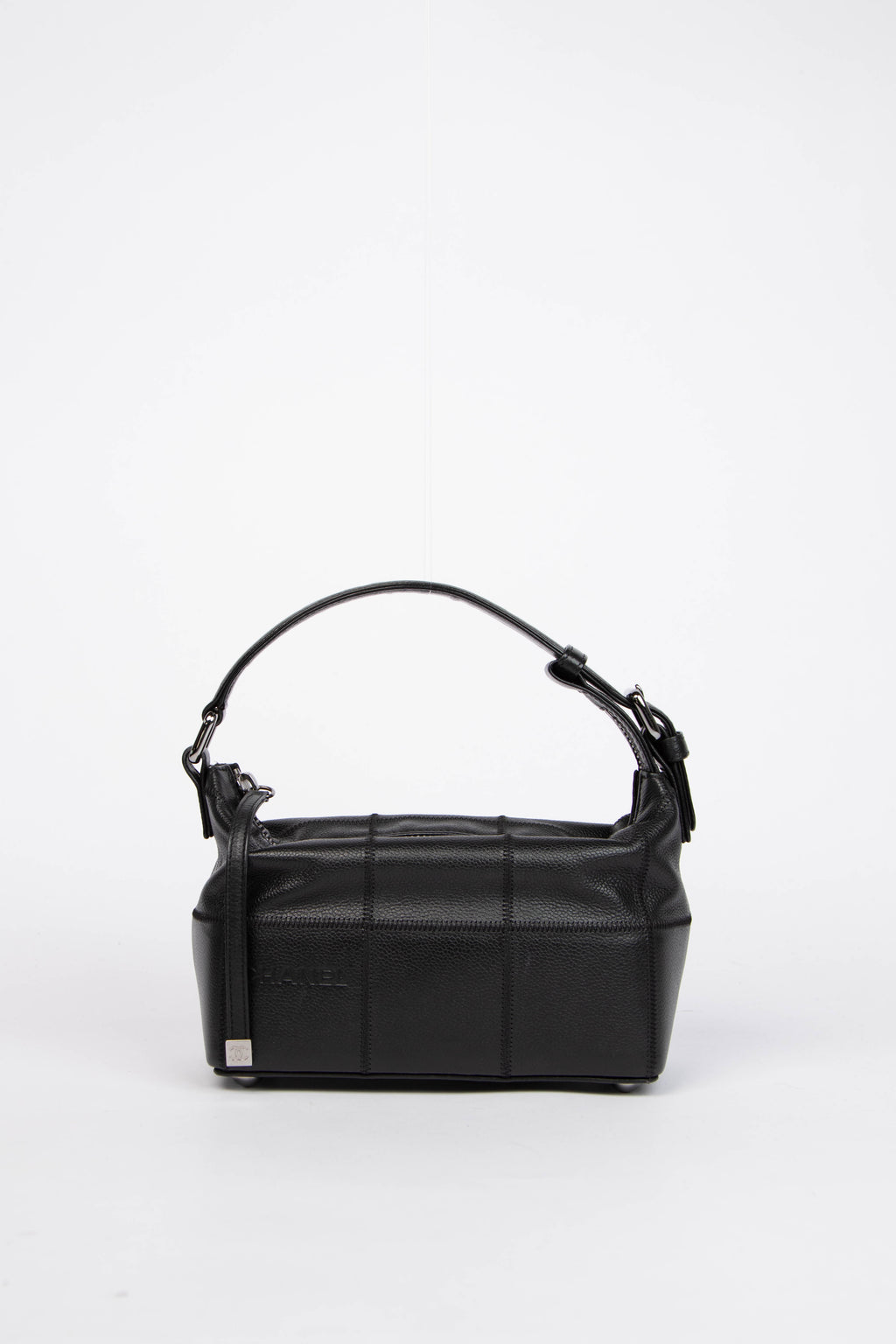 2000s Chanel Black Caviar Leather Chocolate Bar Top Handle Bag