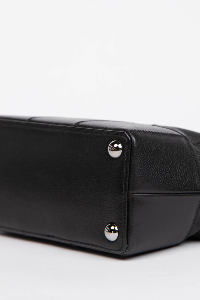 2000s Chanel Black Caviar Leather Chocolate Bar Top Handle Bag