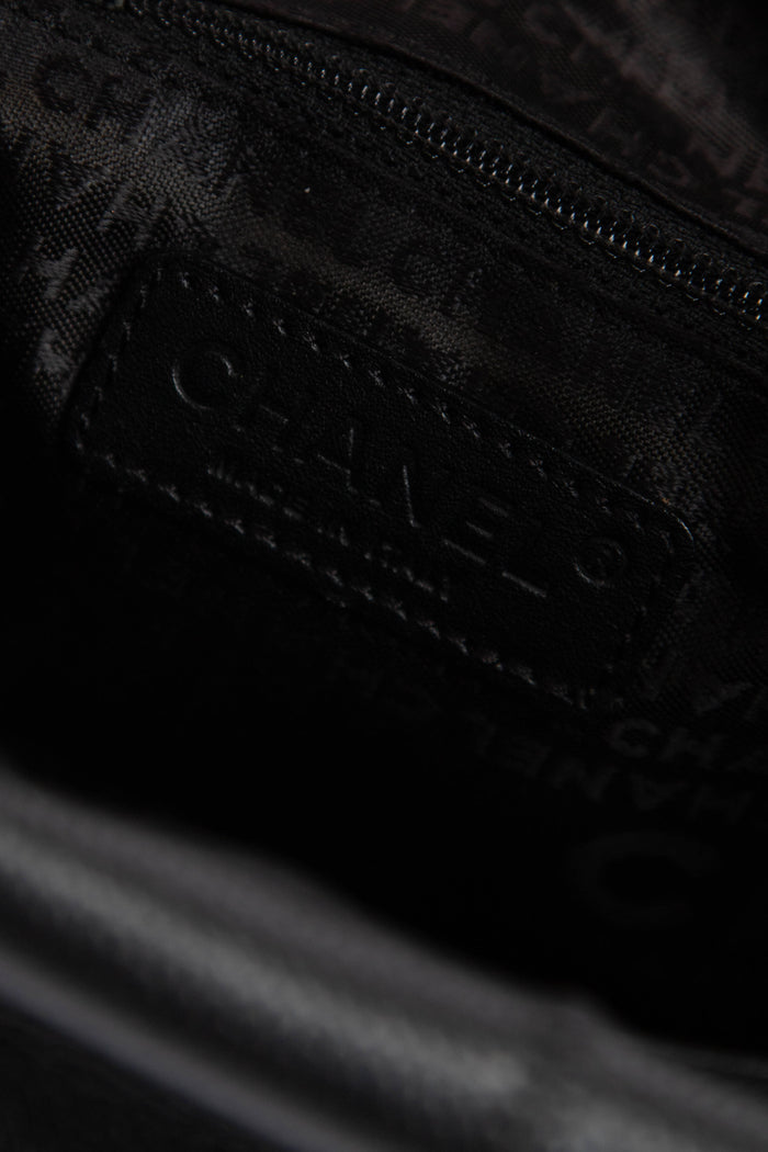 2000s Chanel Black Caviar Leather Chocolate Bar Top Handle Bag