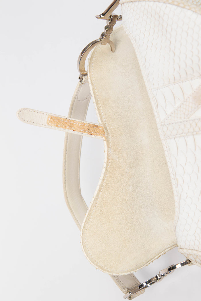 RARE 2000s Christian Dior White Python Saddle Bag