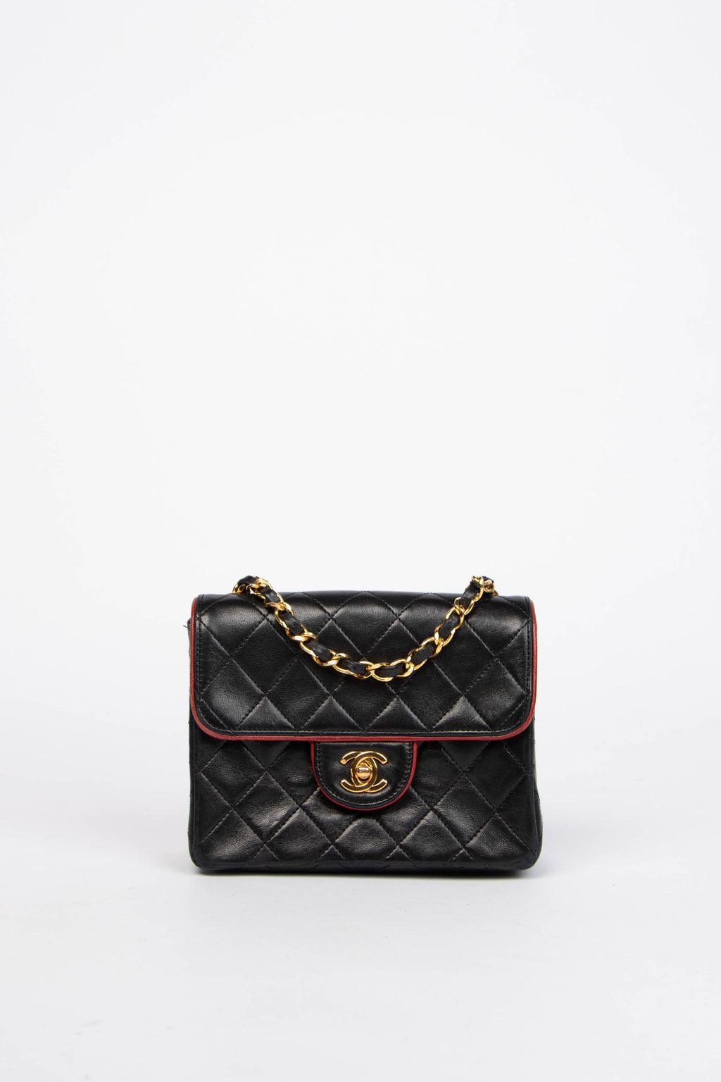 90s Chanel Black Lambskin Mini Square Flap Bag with 24K GHW